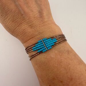 Southwestern Five Strand Sterling Liquid Silver Turquoise Heishi Beaded Bracelet
